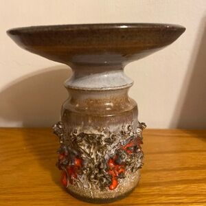 Vintage Icelandic Glit Lava Rock Ceramic Candleholder Red and Brown